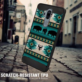 CasesOnDeck Case Compatible with [LG G7 / LG G7 ThinQ] Tribal Floral Matte TPU Flexible Carbon Fiber Textured (Buffalo Western)