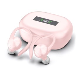 eDealz Fully Wireless Bluetooth 5.0 Rechargeable Active Sports Earbud Headphones w Smart LCD Display 48h USB C Power Charging Case Microphone Surround Stereo Bass and Passive Noise Cancelling (Pink)
