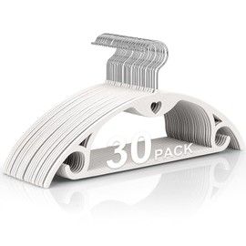 Plastic Hangers 30 Pack: No Shoulder Bumps Ultra Thin Clothes Hanger for Space Saving, Suits, Heavy Duty Coat Clothes Shirt Dress White