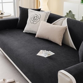 AMFUN Corduroy Sofa Covers, Soft &Washable, Non-Slip Sofa Slipcovers, Pet Couch Covers, Sofa Cushion Coversor for Living Room Furniture Protection(Black, 70x180cm)