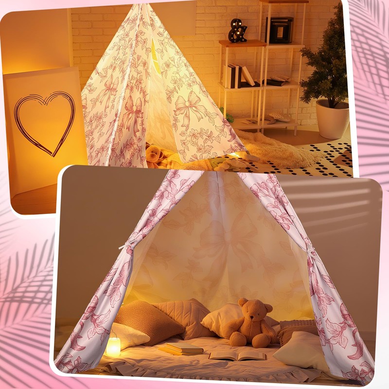 Silipull Pink Bow Teepee Tent & Kids Princess Playhouse Foldable
