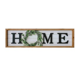 Paris Loft Wooden Framed Home Plaque with Green Wreath for The O|Housewarming Home Decor,Large Farmhouse Home Signs Plaque Wall Hanging Decor for Mantle Living Room. 31.5x1.25x8.75''