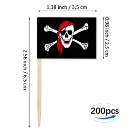 JBCD Pirate Jolly Roger Toothpick Flag with Red Bandana Mini Small Cupcake Topper Flags, 200pcs