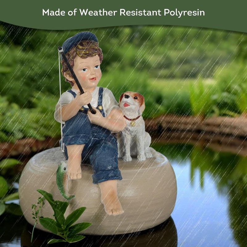 Lily's Home 10-Inch Fishing Boy and Dog Statue - Resin