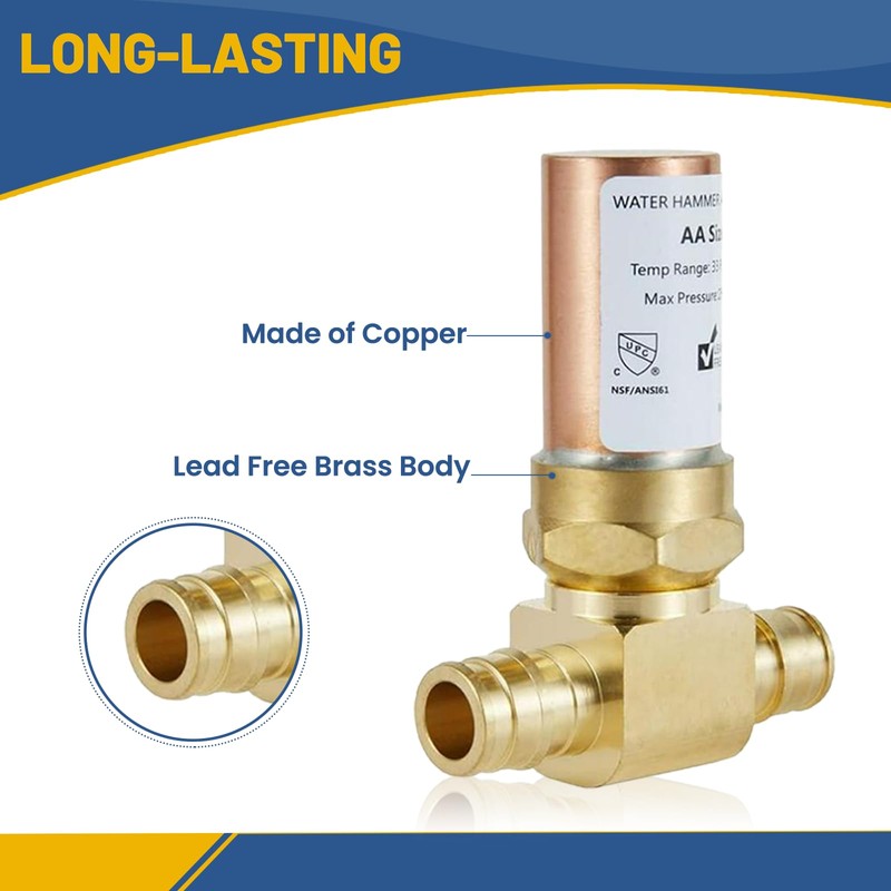 GUOFIS Water Hammer Arrestor,1/2Inch Tee Copper Water Arrestor,Pex-A Expansion Connection(4PACK,Copper
