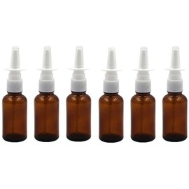 ericotry 6PCS Empty Refillable Glass Nasal Spray Bottles Fine Mist Sprayers Containers Pump Cleanser for Colloidal Silver Saline Applications (Brown,30ml)