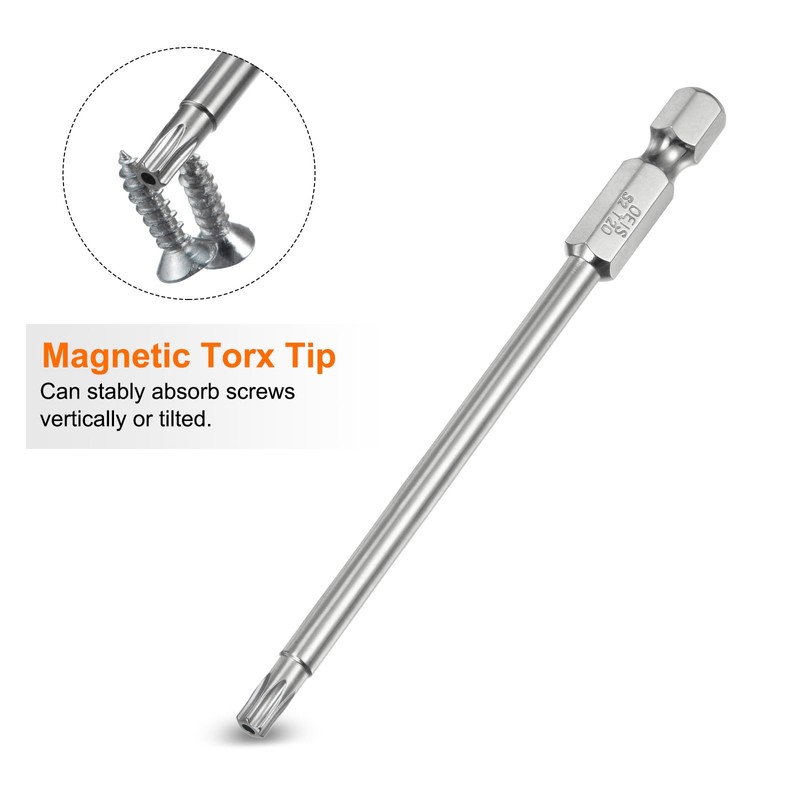 HARFINGTON 12pcs T6-T40 Security Torx Bit 1/4" Hex Shank 4"