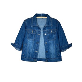Unilexi Women's 3/4 Sleeve Colored Cropped Denim Jacket Light Wash Short Jean Jacket Trucker Coat(0096-DarkBlue-M)