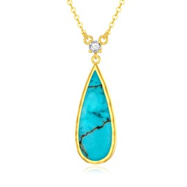 BETHZA Genuine Turquoise Necklace for Women 925 Sterling Silver 14k Gold Plated Dainty Teardrop Real Gemstone Pendant Jewelry Gift for Mom Wife Her