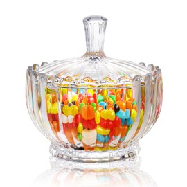 WHJY 18oz Decorative Candy Bowl with Lid - Clear Crystal Candy Dish for Office & Home Snacks, Chocolates, Nuts & Seasonal Candies