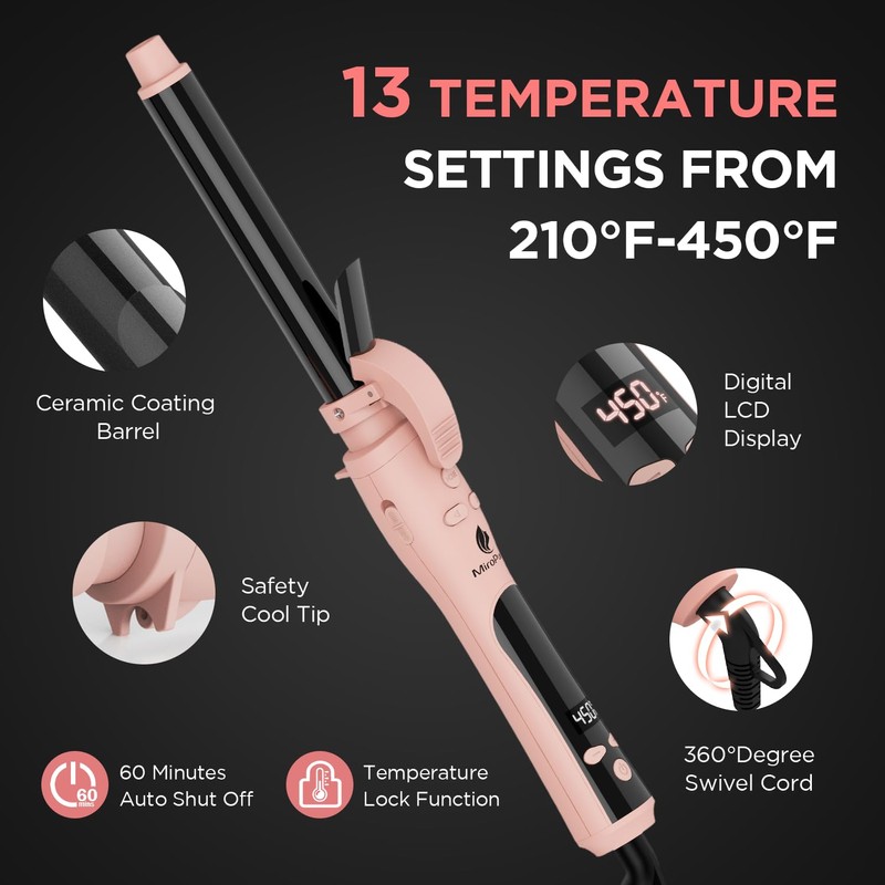 MiroPure Rotating Curling Iron Automatic Curling Wand 1 Inch Ionic