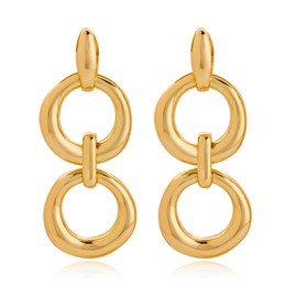 COORWEEL Gold Statement Circle Dangle Earrings for Women Trendy Gold Multiple Round Chain Drop Earrings Stylish Bohemian Jewelry