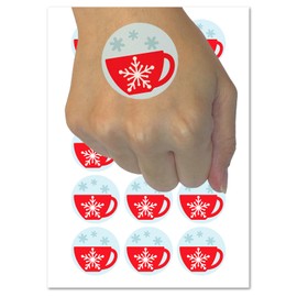 Tea Coffee Cup Snowflake Details Winter Temporary Tattoo Water Resistant Fake Body Art Set Collection - 15 2" Tattoos (1 Sheet)