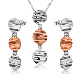 LillyMarie Women's Jewellery Set Round Design with Chain and Earrings Made of 925 Silver, Silver