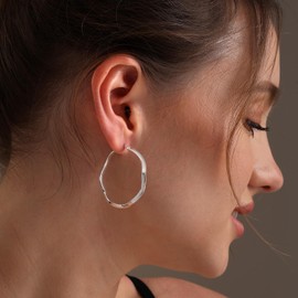 LeCalla Mothers Day Jewelry 925 Sterling Silver Wavy Hoop Earrings for Women | Large Round Twisted Hoop Earrings | Women's Twist Hoop Earring 40MM