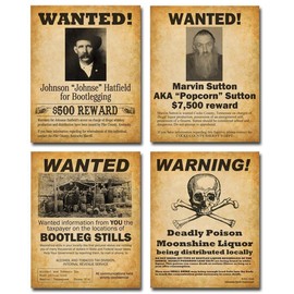 Bootleggers Wanted Art Prints - Set of Four Photos (8x10) Unframed - Makes a Great Bar and Drinking Establishment Decor and Gift Under $20 for Home Brewers