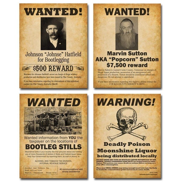 Bootleggers Wanted Art Prints - Set of Four Photos (8x10)
