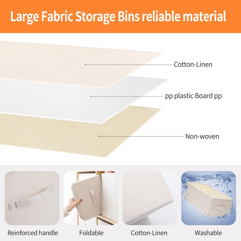 Linen Folding Storage Bins, 3 Pack Large Storage Baskets, Washable,