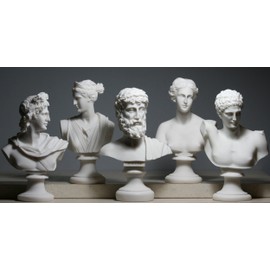 Set 5 Bust Head God Zeus Artemis Aphrodite Hermes Apollo Greek Roman Cast Alabaster Statues