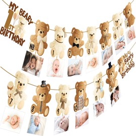My Beary 1st Birthday Photo Banners 2Pcs Beary First Birthday Decorations Bear Themed Photo Banners Teddy Bear Party Supplies for Baby 1st Baby Shower Decor