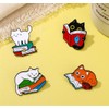 lihonzhi 4pcs Cat Book Enamel Lapel Pins Cute Animal Cat