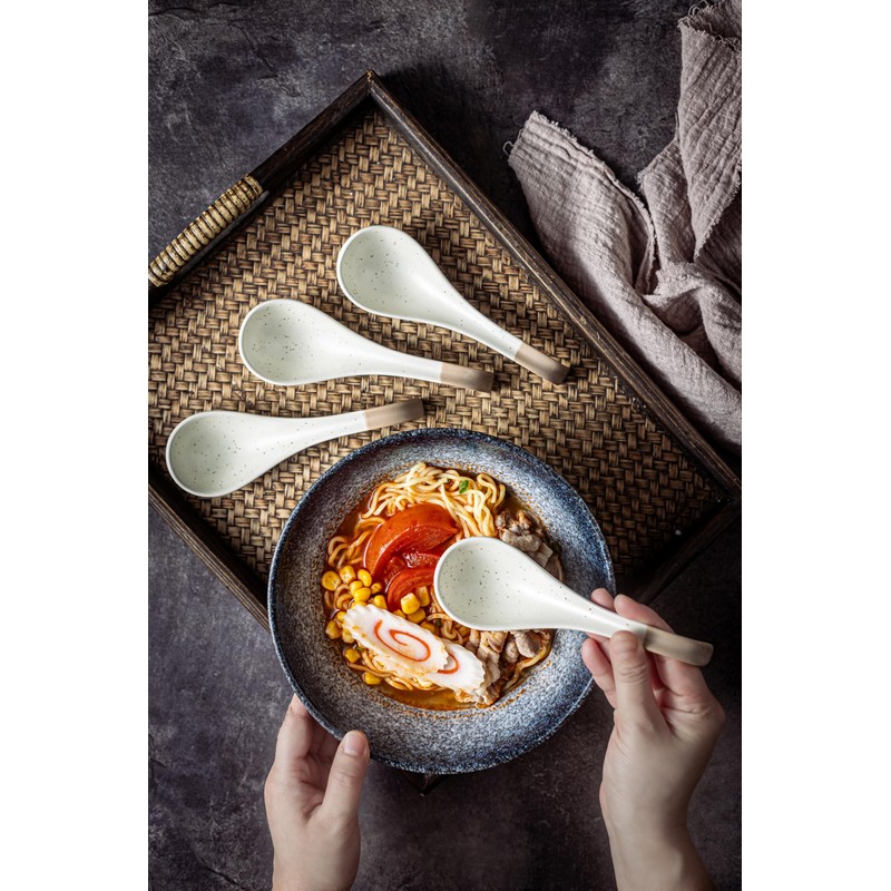 LYEOBOH 6 Pieces Asian Soup Spoons, Japanese Kitchen Soup Spoon