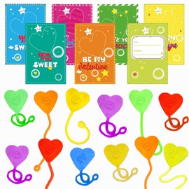 28 Pack Valentine Sticky Hands Toy with Valentines Day Cards for Kids Valentine Party Favors Valentine School Classroom Exchange Gift