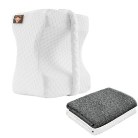 Cooling Knee Pillow for Side Sleepers w/ Strap & 2 Covers - Memory Foam Leg Pillow for Side Sleeping - Between Leg Pillow & Orthopedic Hip Pillow, Hip Pain & Lower Back Pain - Smooth Spine Alignment