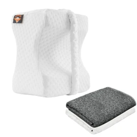 Cooling Knee Pillow for Side Sleepers w/ Strap & 2 Covers - Memory Foam Leg Pillow for Side Sleeping - Between Leg Pillow & Orthopedic Hip Pillow, Hip Pain & Lower Back Pain - Smooth Spine Alignment