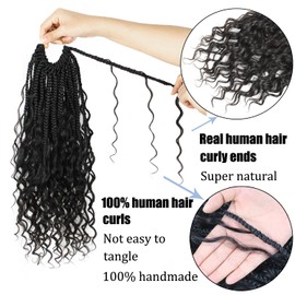 Boho Crochet Braids Human Hair 14 Inch Pre looped Synthetic Goddess Box Braids Crochet Hair for Black Women Human Hair(14inch 1B, 77Strands)