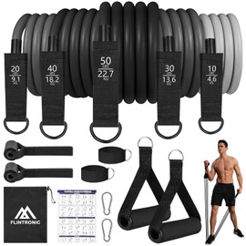 flintronic Resistance Bands Set, Sports Resistance Fitness Bands, 5 Different Resistance Levels with Door Anchor, Handles, Ankle Strap, Ideal for Strength Training, Pilates, Muscle Building (Black)