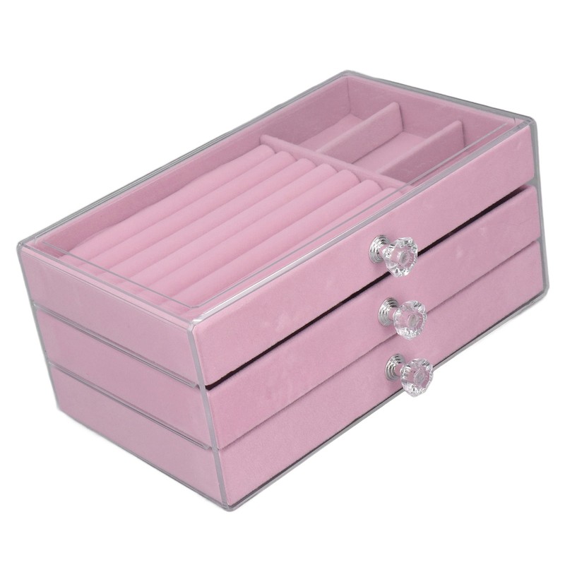 Acrylic Jewelry Organizer 3 Drawers Storage Box Transparent Jewelry Display