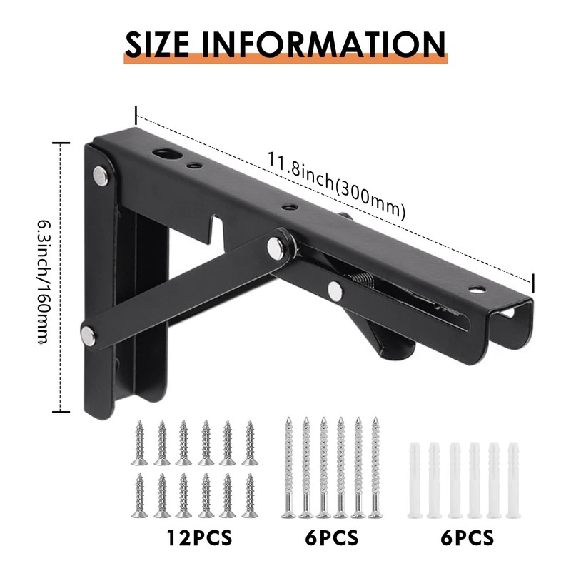 Folding Shelf Brackets 12 Inch, 2pcs Foldable Heavy Duty Shelf
