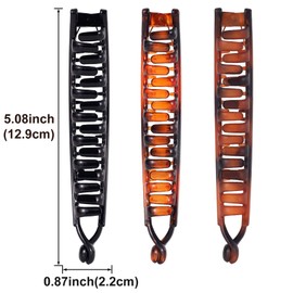 Mxxipp 3pcs French Banana Clips, Non-Slip Classic Large Hairstyle Claws, Fish Shaped Double Combs Hair Holder for Women Curly Straight Long Thick Thin Hair- Black & Brown & Matte Brown