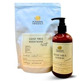 Goat Milk Bath Soak with Lavender, Honey & Oats (12oz) + Unscented Goat Milk Lotion (8oz Pump) – Nourishing Duo for Soft, Hydrated Skin – Natural & Gentle Body Care Set of Goat Milk Products
