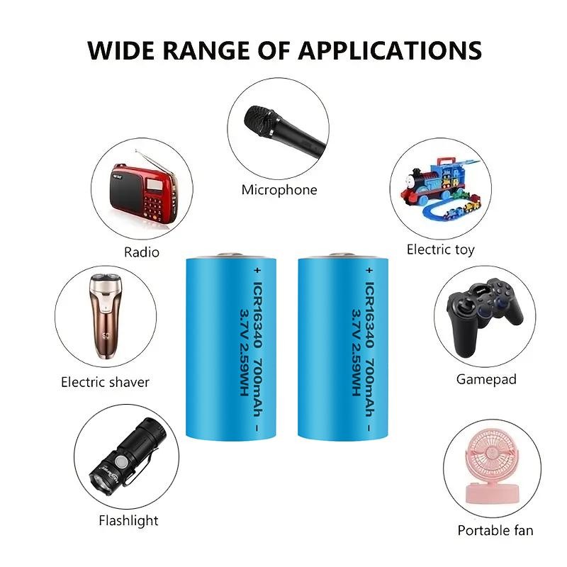 (8 PCS) 16340 Battery CR123A 700mAh Rechargeable Lithium Battery 3.7