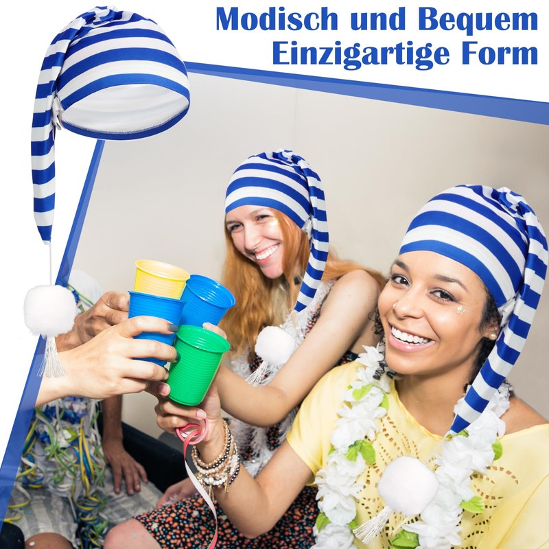 WDFCN Sleeping Cap Carnival Blue White Pointed Hat Sleep Cap