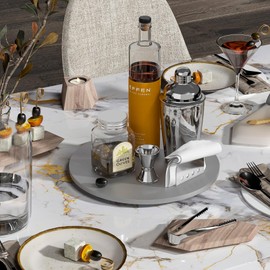 Greatseas Lazy Susan Turntable for Cabinet, Bamboo Organizer for Table Top, Kitchen Countertop for Condiment, Bathroom Counter Decor Sink Tray, Silver 12 Inch