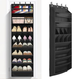 FENTEC 1 Pack 8 Shelves Over The Door Shoe Organizer,68" Exlarge Deep Pockets Hanging Shoe Organizers, Shoe Rack for Closet, Shoe Holder for Boots,Over Door Organizer in Home, RV, Dorm, Black