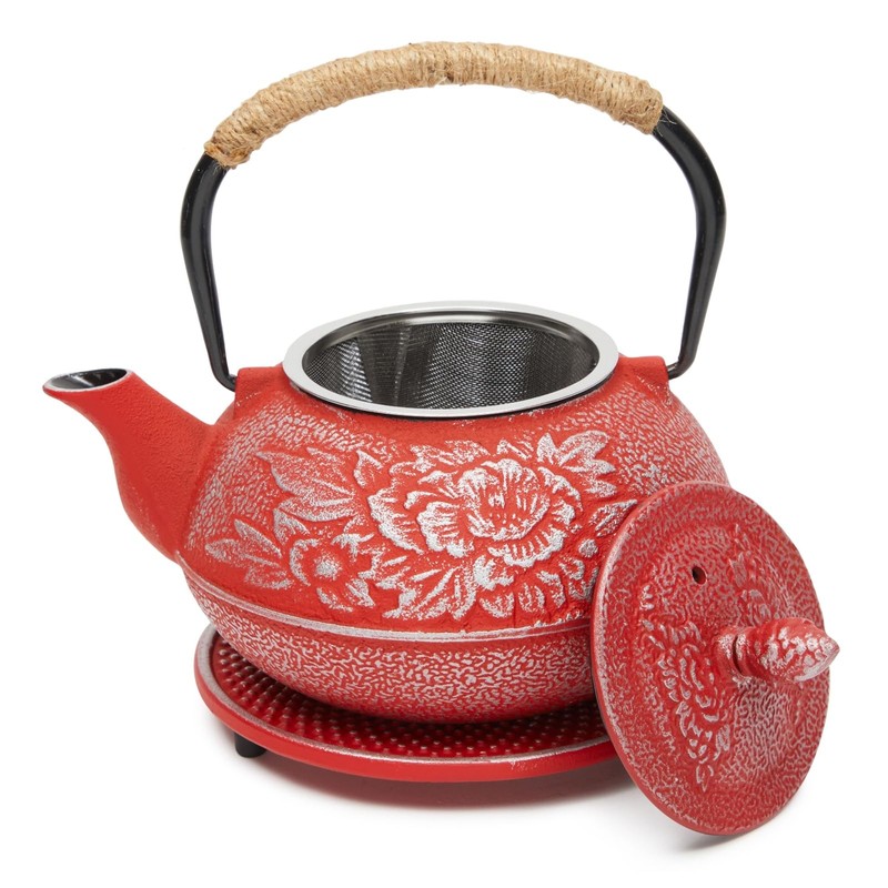 Juvale Japanese Cast Iron Teapot with Infuser - Red, 27