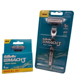 For Gillette Gillette Mach3 Mens Razor Handle + 5 Razor Refill Cartridges