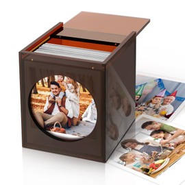 DEXLALA 4.2''x3.5'' Acrylic Frame for Polaroid i-Type/600/SX-70/Instax Square Film, Photo Storage Box with Sliding Lid, Amber Wedding Guest Book