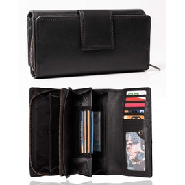 MATADOR Real Leather Women's Wallet, RFID Protection Wallet, XXL, Numerous Card Slots, black