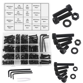 huruirui M5 M6 M8 Nuts and Bolts Washers Assorted Set, Black Hex Socket Head Screws Bolts and Nuts Kit, Thread Machine Hex Bolt Set Fastener Repair Tools Assortment Kit with 3 Wrench 295pcs