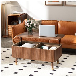 38.2" Rectangle Lift Top Coffee Table with Hidden Storage,Mid Century Modern Coffee Table,Fluted Coffee Table,Wood Center Table for Living Room,Convenient for Dining,Gaming,or Working,Walnut