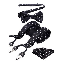 HISDERN Men's Braces Extra Strong with 6 Clips in Y-Shape Elastic Length Adjustable 130 cm Bow Tie and Braces Set Men for Braces Suit, Black & Female