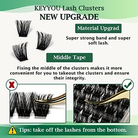 KEYYOU Lash Clusters 96pcs Individual Lashes Y02 D Curl 14mm Eyelash Clusters KEYYOU Volume Wispy Lash Extension Soft&Comfortable Easy DIY at Home(Y02,D-14mm)