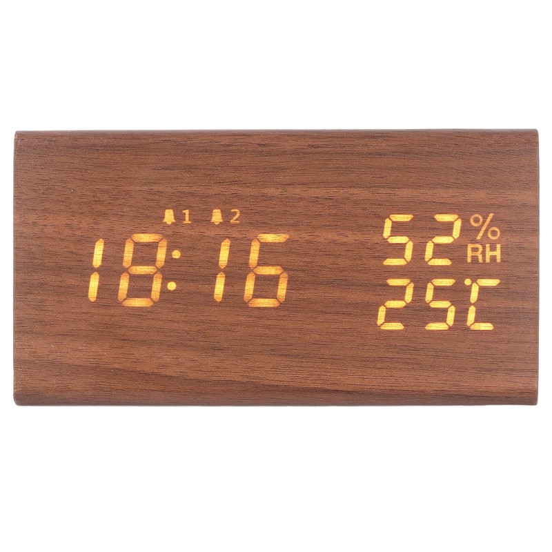 LED Digital Alarm Clock Multipurpose Wooden Clock with Voice Control