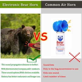 120dB Electronic Air Horn with Compass & Thermometer, Bear Horn to Scare Bears, Loud Air Horn for Safety Hiking Camping Emergency Self Defense, Electronic Whistle Bear Bells for Hiking (Red)