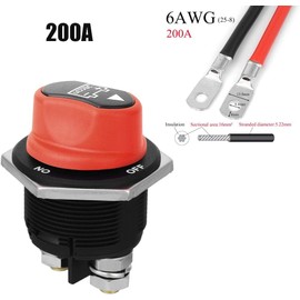 Jtron - Interruptor de desconexión de batería para motocicleta, 50 A, interruptor de batería de encendido/apagado, 12 V-50 V, mini con cable de 10 AWG, 50 cm, para barco, caravana, vehículos, yate, autobús (200 A)